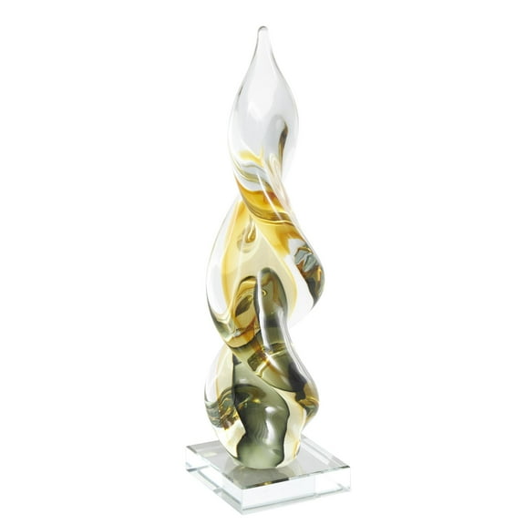 3" x 12" Clear Glass Twisted Abstract Sculpture with Green Accents, by DecMode
