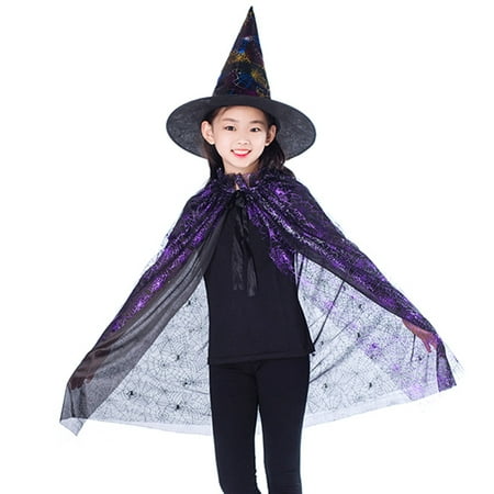 SHOPFIVE Chic  Boy Girl Kids Children Halloween Costumes Witch Wizard Spider Cloak Gown Robe And Hat Cap Halloween