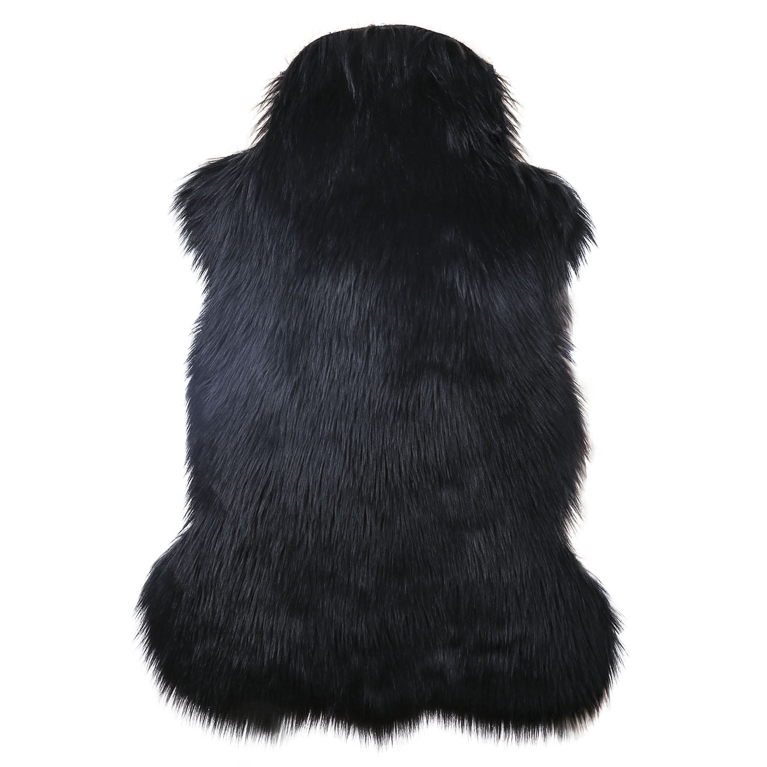 Phantoscope Deluxe Soft Faux Sheepskin Fur Collection Asymmetrical Area Rug, Black