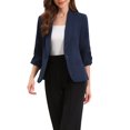 thumbnail image 1 of Blazer de solapa inspirador para mujeres con mangas 3/4, bolsillo, botón único, traje de trabajo L, azul real, 1 of 6