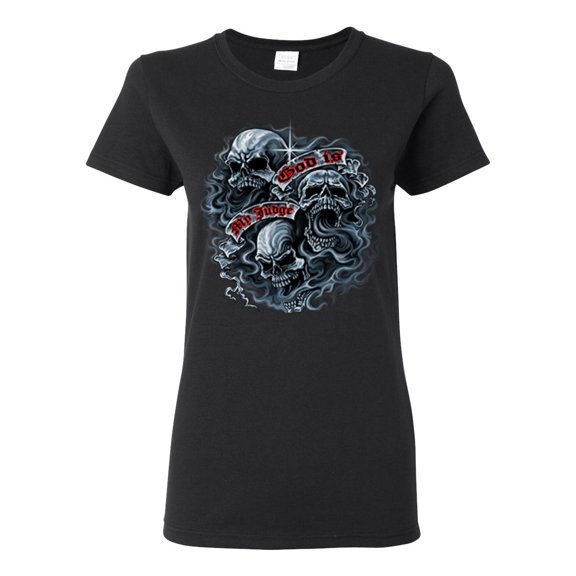 God Is My Judge Smokey Gray Skull Dark Pop Culture Womens Graphic T-Shirt, Black, Small