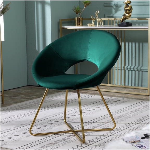 Green Velvet Accent Chair with Gold Base, Modern Upholstered Armchair for Living Room