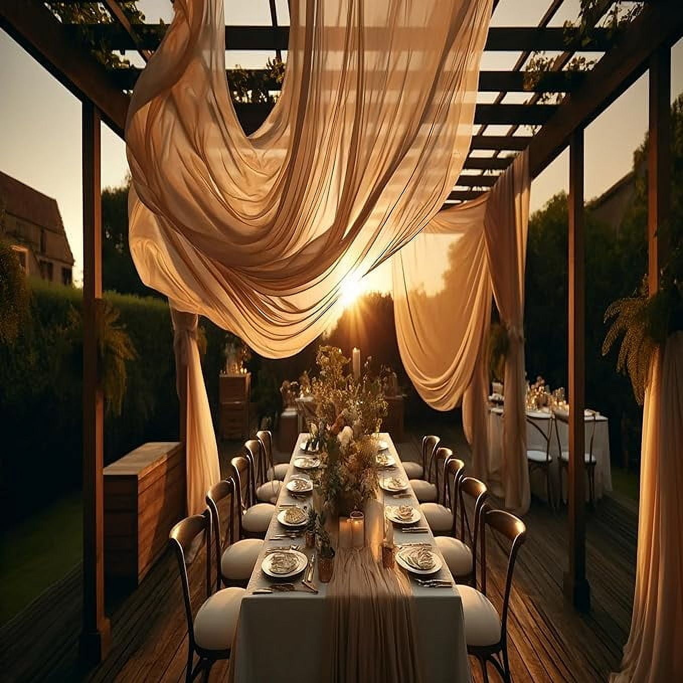 FabricLA 100% Polyester Chiffon Fabric - 58/60" Inches (152 CM) Wide - Lightweight Chiffon Sheer Fabric - Perfect for Venue, DIY & Wedding - Chiffon Fabric by The Yard - Beige, 2 Continuous Yards