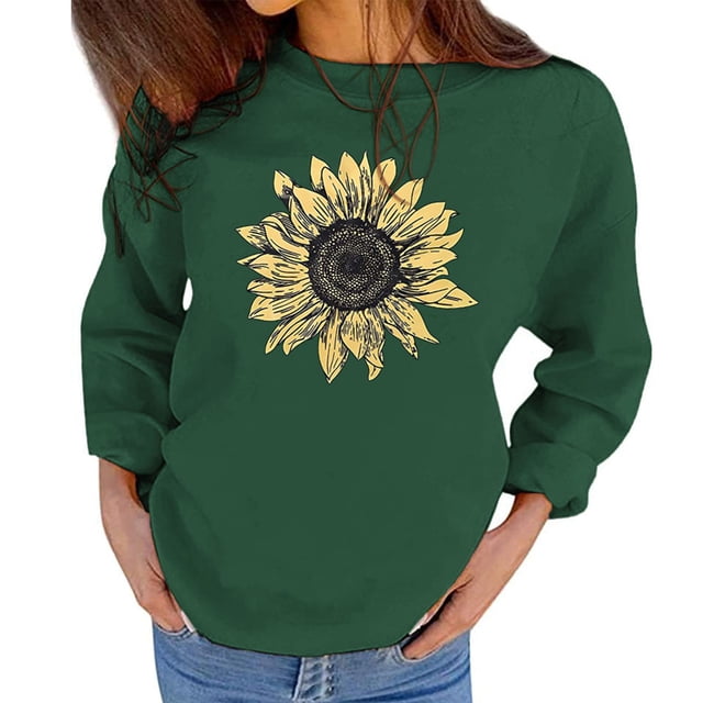 Jersey de cuello redondo, sudadera con estampado de girasol, Top informal de manga larga para mujer, para viajar en casa, compras deportivas