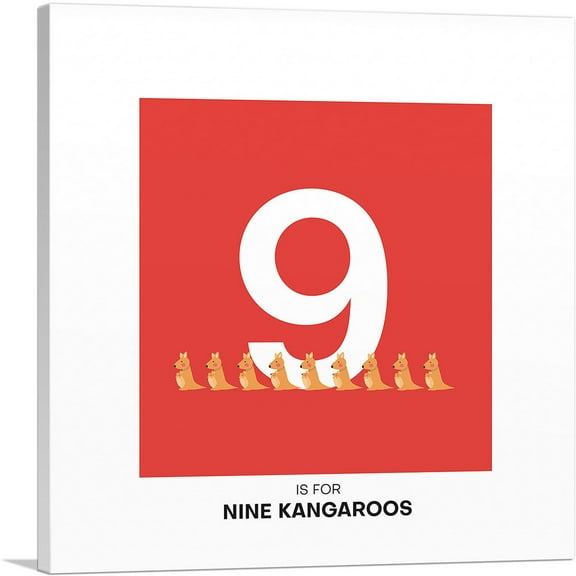 ARTCANVAS Kids Animal Alphabet Number 9 Nine Numeral Canvas Art Print - Size: 18" x 18" (0.75" Deep)