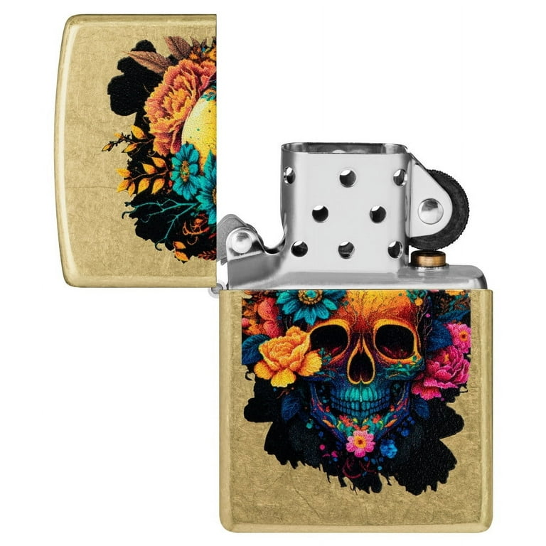 Zippo Blooming Skull Street Brass Pocket Lighter - Walmart.com