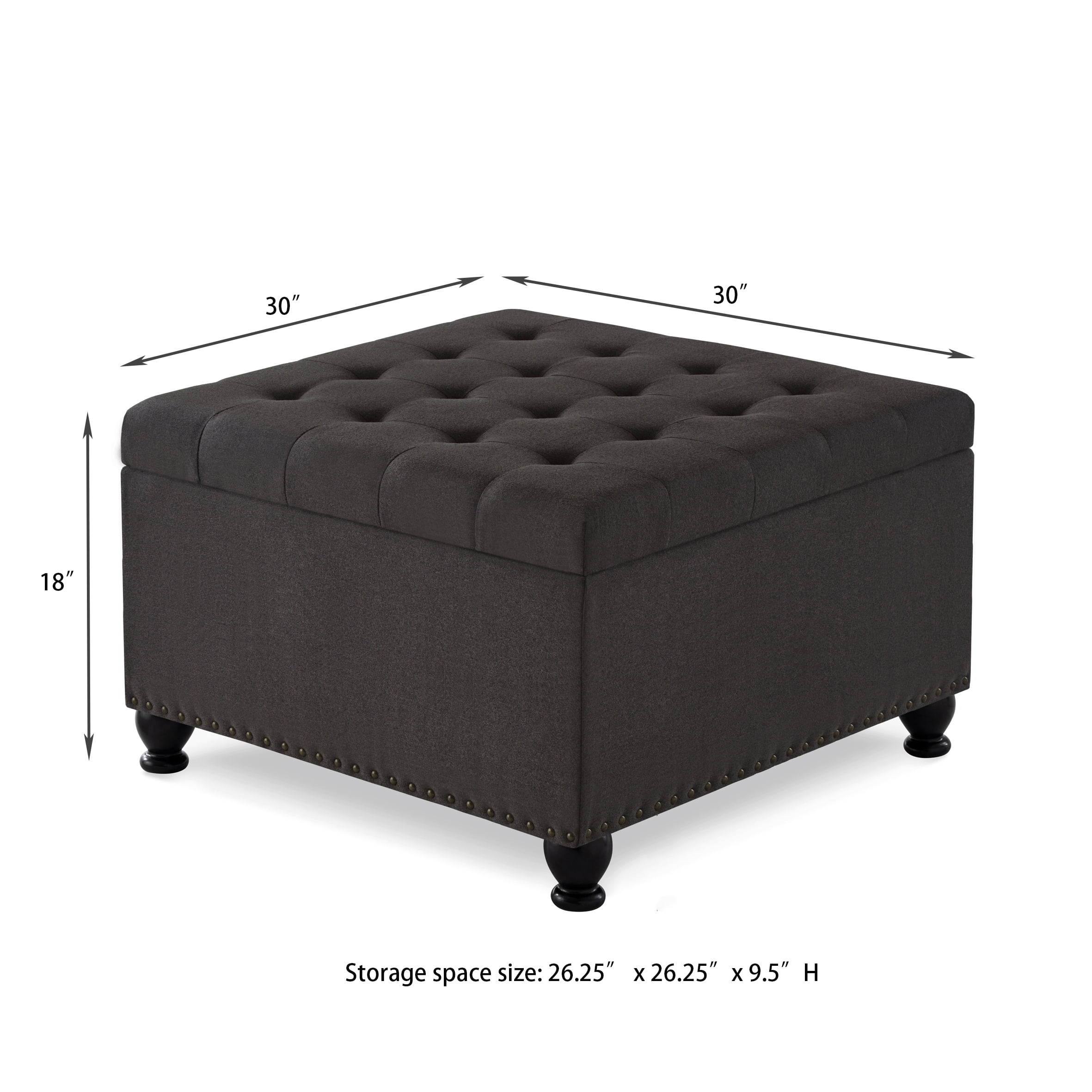 CQSXDA Large Square Storage Ottoman with Wooden Legs, Upholstered Button Tufted Coffee Table with Nail Trims