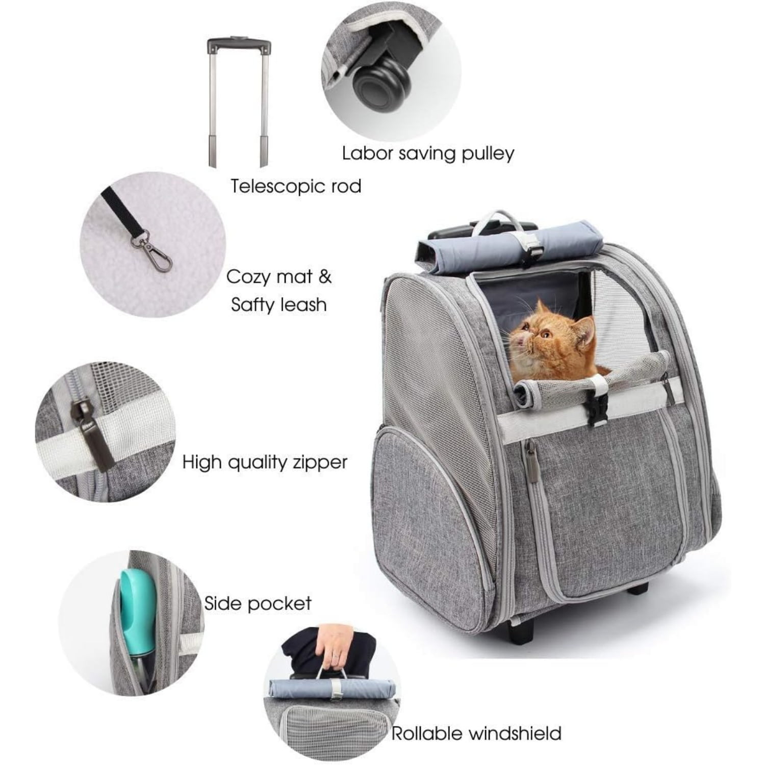 Pet Rolling Carrier, Dog Backpack with Wheels,Cats,Puppies Travel Bag with Wheels,Dog Trolley