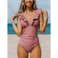 thumbnail image 3 of Women's One Piece Swimsuit Ruffle Lace Up Beach Bathing Suit Tummy Control Swimsuit Bathing Costume, 3 of 4
