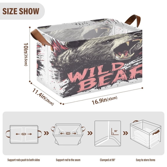 BZSMCE Collapsible Fabric Cube Storage Bins Irritable Wild Bear Design Pattern Storage Box