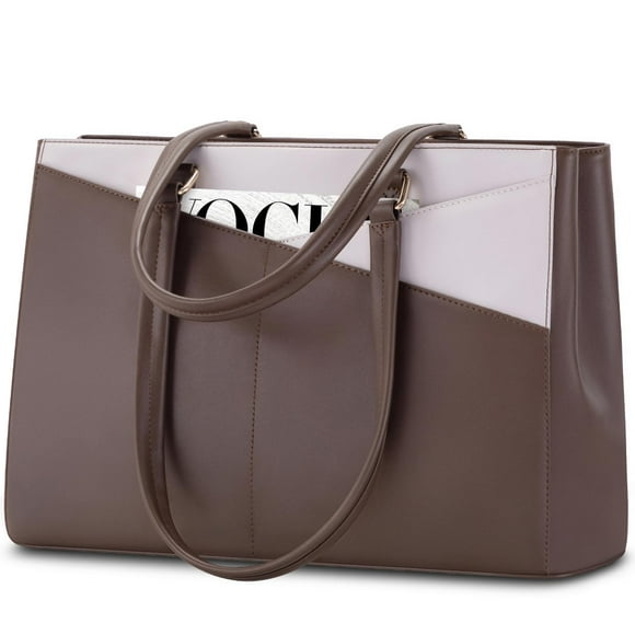 Bolsa para portátil LOVEVOOK para mujer de 15,6 pulgadas, color café y beige