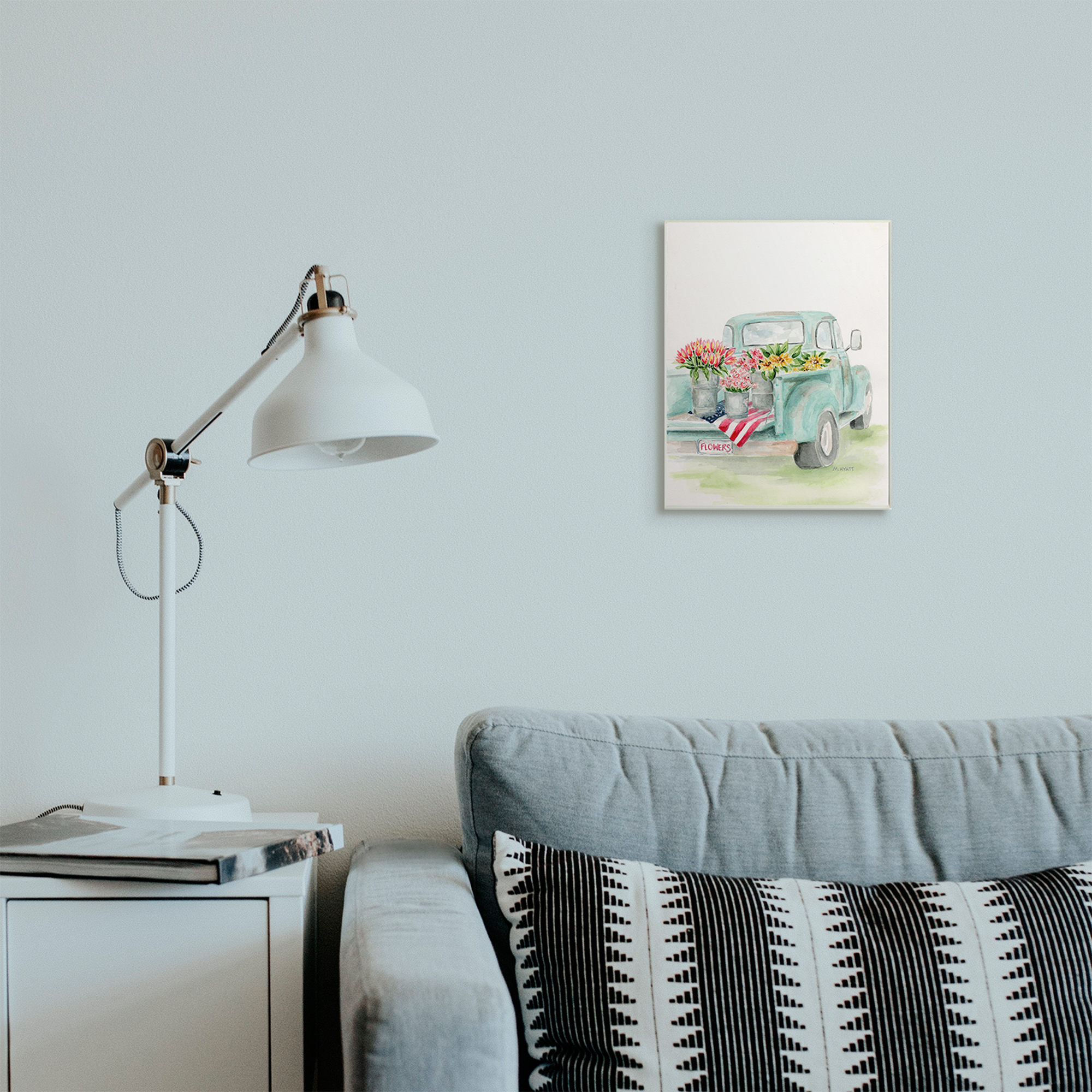 Stupell Industries Vintage Blue Pick-Up Truck Floral Farm Bouquets Wall Plaque, 10 x 15, Design by Melissa Hyatt LLC