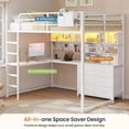 thumbnail image 5 of Loft Bed Full Size with L-Shaped Desk and 6 Storage Drawers and LED Lights, Metal Loft Full Beds with Charging Station, Bookcase Storage, 2 Shelves, Clothing Rack and Ladder for Teen, White, 5 of 9
