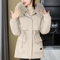 thumbnail image 2 of HAPIMO Women Quilted Coat Midi Length Long Sleeve Puffer Jacket Solid Faux Hooded Padded Coats Thick Warm Winter Outerwear Cotton White XXL, 2 of 4