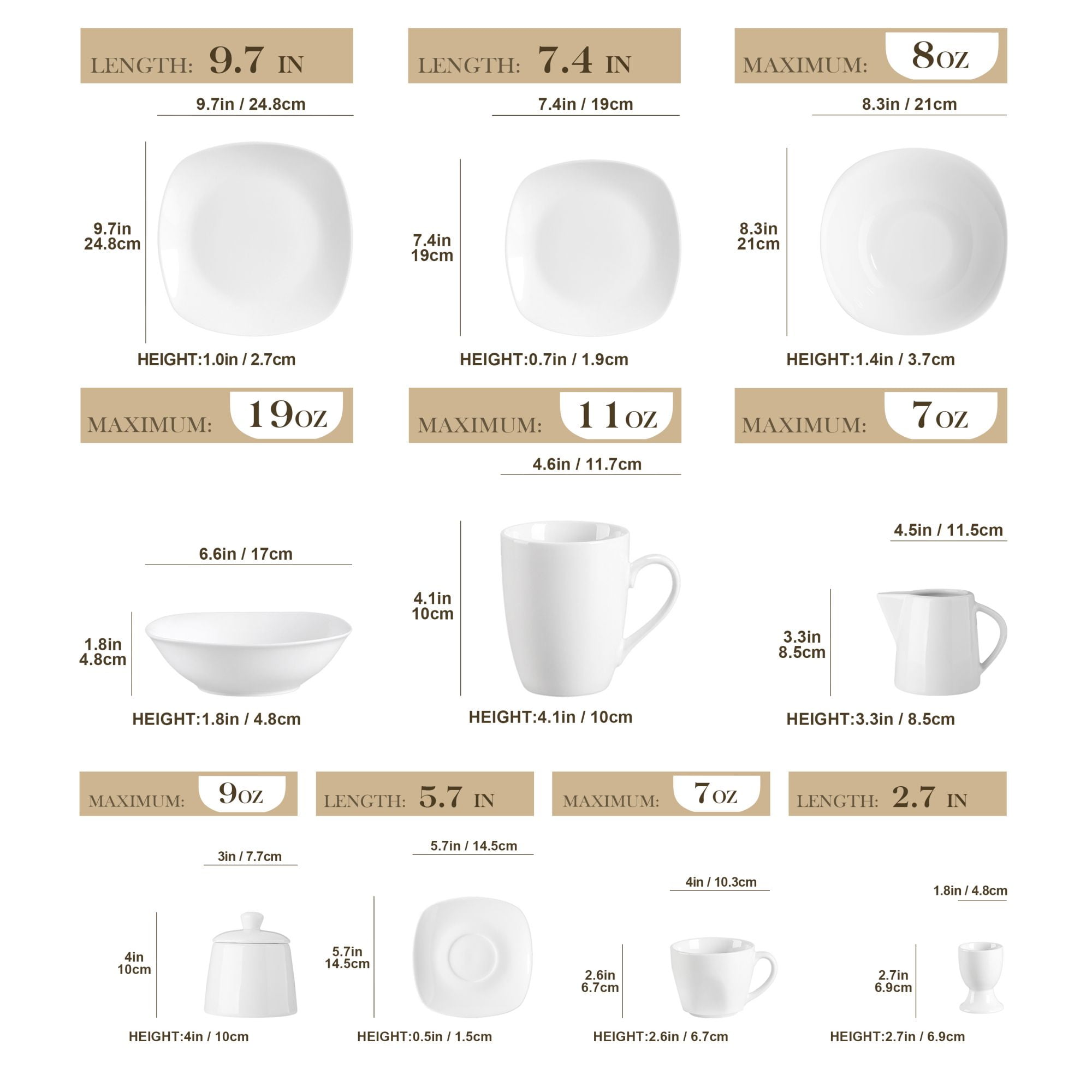 MALACASA, Series ELISA, 48-Piece Porcelain Dinnerware Set, White Dishes  With Black Line, Service for 12 