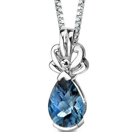 Blue Topaz Pear Shape (Peora 2.25 Carat T.G.W. Pear Shape Checkerboard Cut London Blue Topaz Rhodium over Sterling Silver Pendant,)