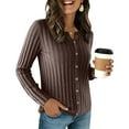 thumbnail image 5 of Womens Button Down Knit Cardigan Long Sleeve Lightweight Open Front Casual Crew Neck Sweater Tops Coffee M, 5 of 5