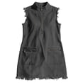 thumbnail image 3 of Kukoosong Women's Sleeveless Collared Cotton Mini Dress, Zipper Pockets Casual Frayed Hem Tank Dress, Summer Half Zip Fringe Hem Cargo Casual Dress, 3 of 7