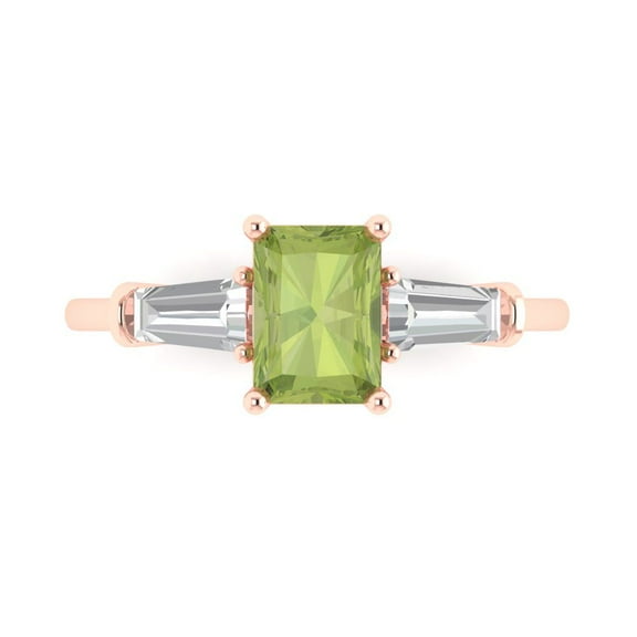 Clara Pucci 14K Rose Gold 1.5ct Peridot Three-Stone Ring for Women