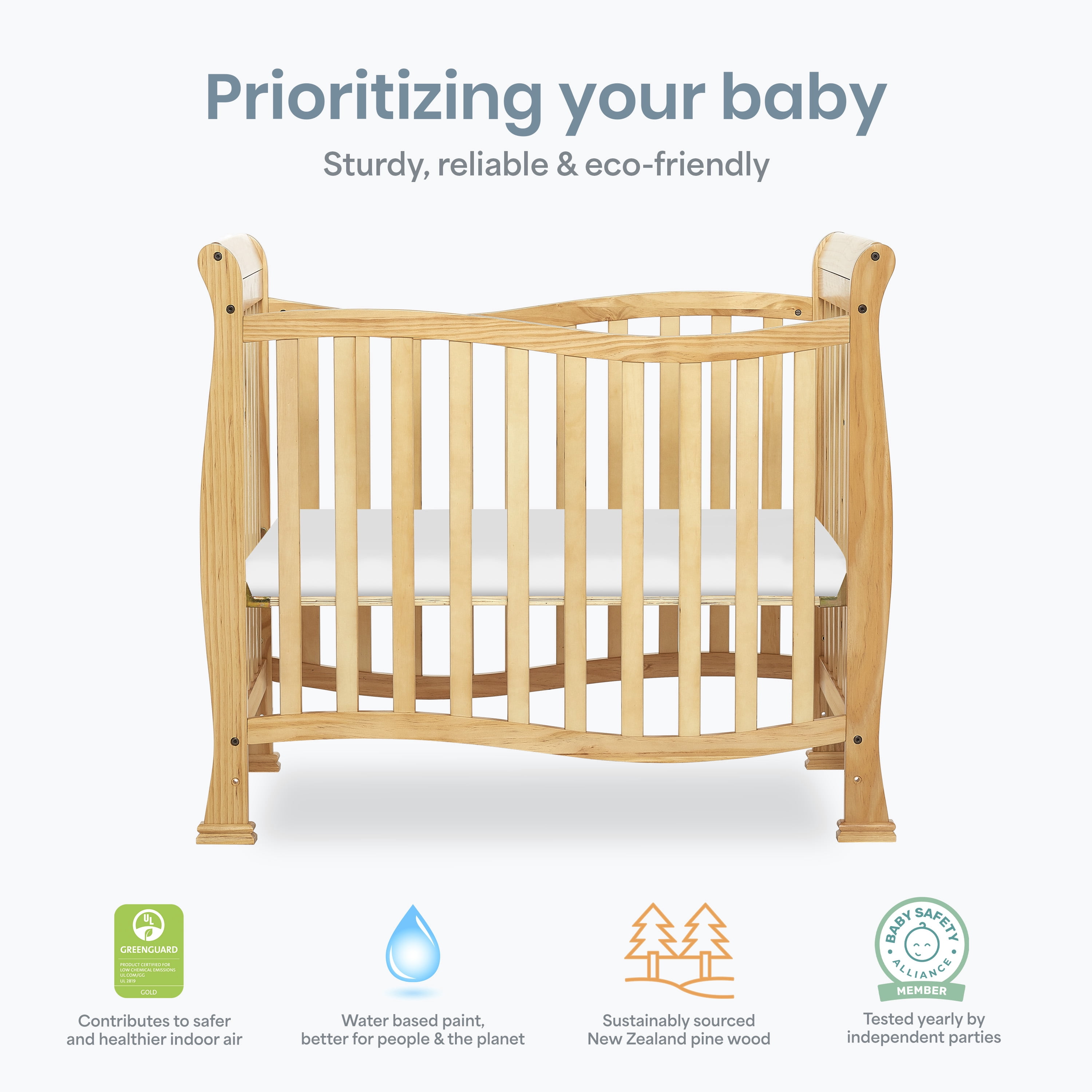 Dream On Me Piper 4-in-1 Convertible Mini Crib, Natural