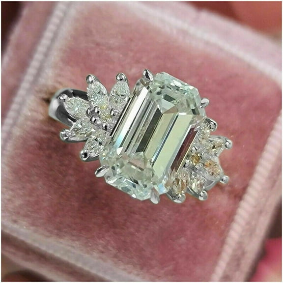 Aishvi Jewels 3Ct Emerald Cut Lab Created Diamond Solitaire Women's Engagement Ring 14K White Gold Plated