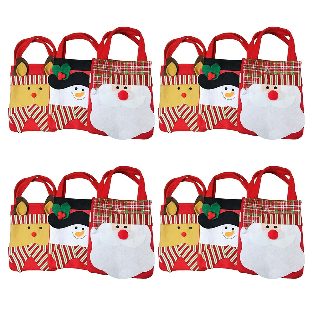 Christmas Fabric Holiday Gift Bags, Reusable Grocery Party Favors