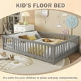 thumbnail image 2 of Bellemave Full Size Bed Floor Bed with Safety Guardrails and Door, loor Bed with Bed Slats Sturdy Wood Floor Bed Montessori Bed Frame, Gray, 2 of 11