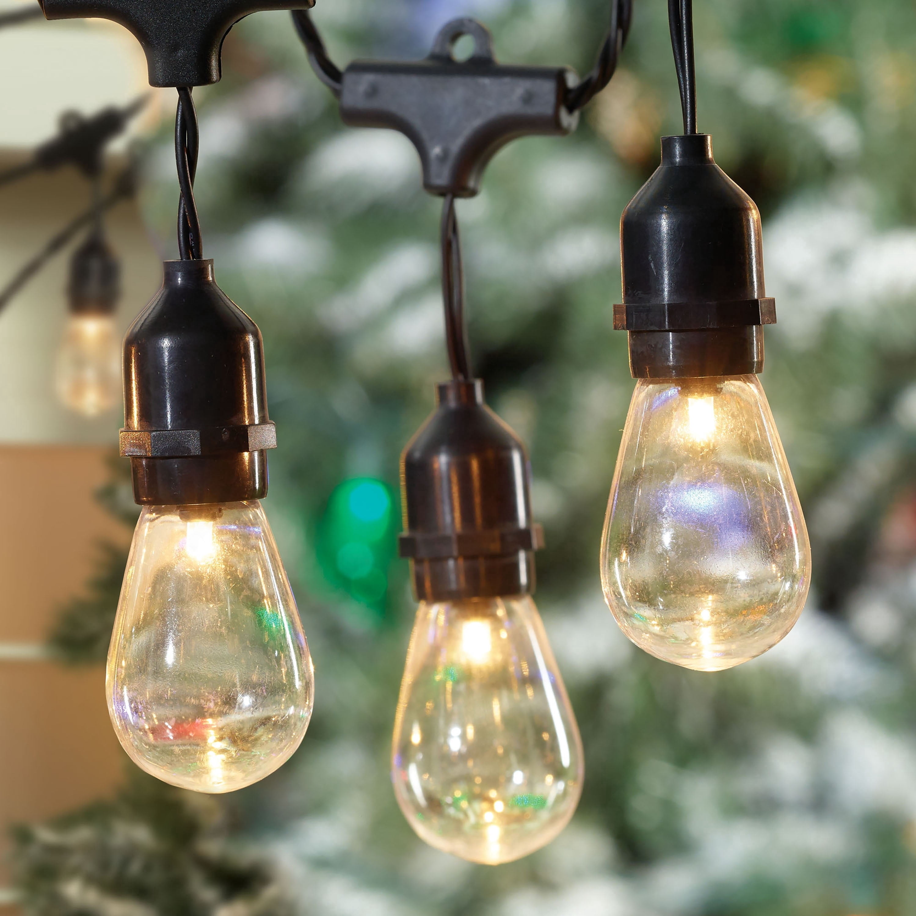Indoor/Outdoor 30-Count LED Ultra-Bright Cafe Style Christmas String Lights, Warm White, Black Wire, 19', by Holiday Time