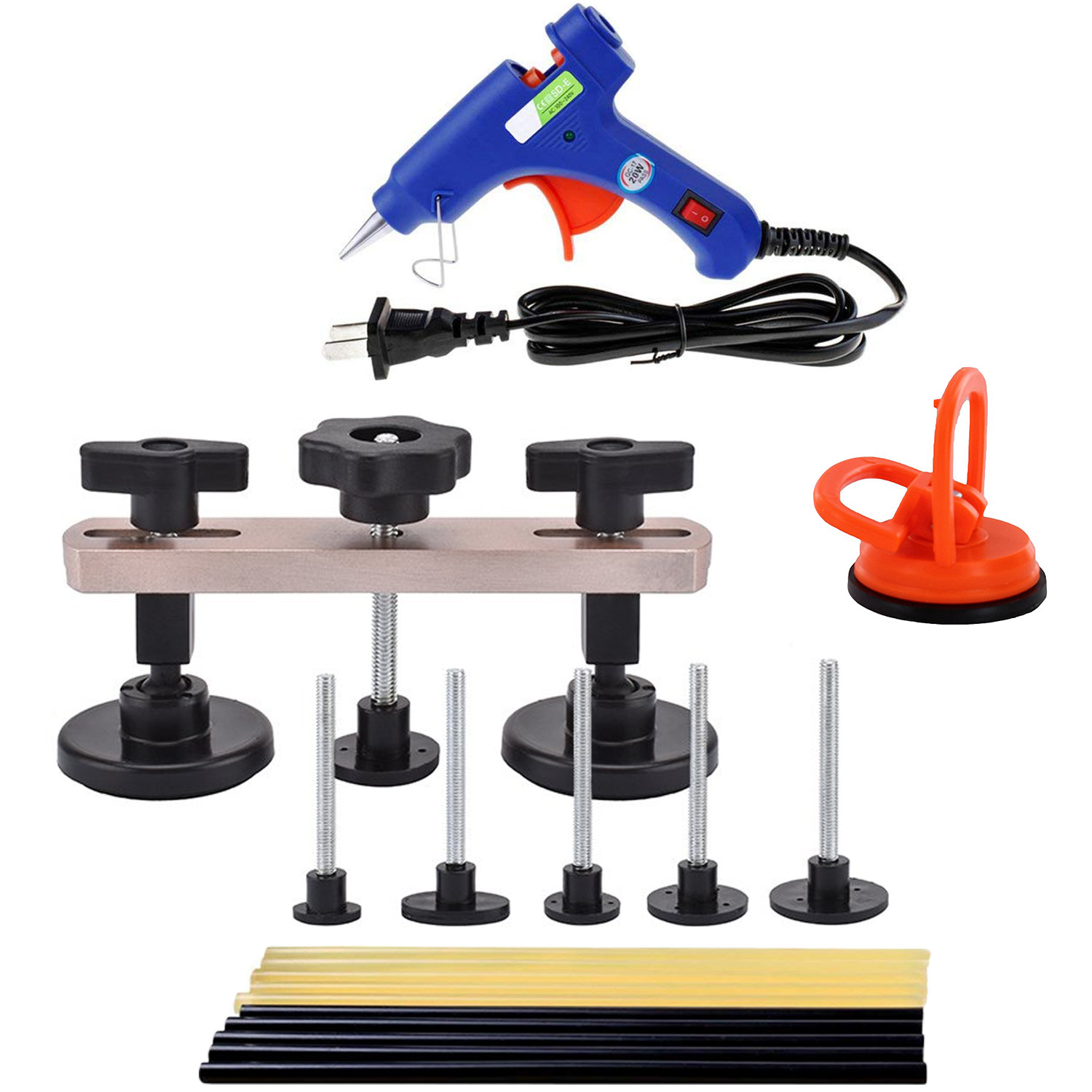 Auto Body Repair Tools Car Dent Puller With Double Pole Bridge Dent Puller 20w Hot Glue Gun Glue Sticks And Mini Suction Cup For Auto Dent Removal Minor Dents Door Dings And Hail