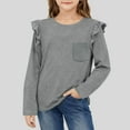 thumbnail image 1 of Camiseta de manga larga con encaje de color liso para niña, camisa básica informal de manga larga para niña, jersey de cuello redondo con bolsillo para niña, top de poliéster para niña, 1 of 6