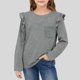 thumbnail image 1 of Camiseta de manga larga con encaje de color liso para niña, camisa básica informal de manga larga para niña, jersey de cuello redondo con bolsillo para niña, top de poliéster para niña, 1 of 6