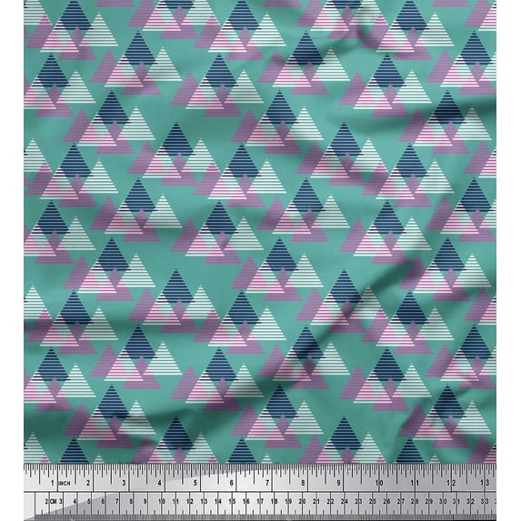Soimoi Japan Crepe Satin Fabric Triangle Small Print Fabric by Yard 42 Inch Wide