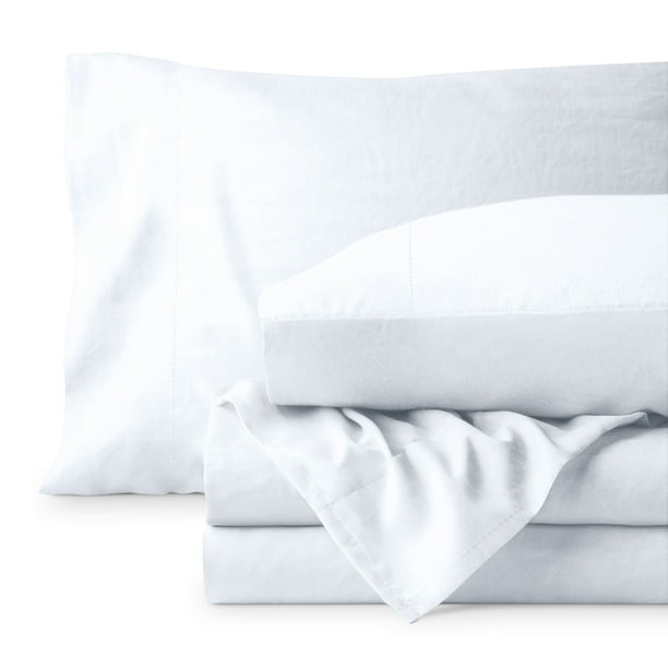 Bare Home Juego de Sábanas Lavadas Colección Premium 1800 Bolsillo Profundo 3 Piezas Twin XL Blanco