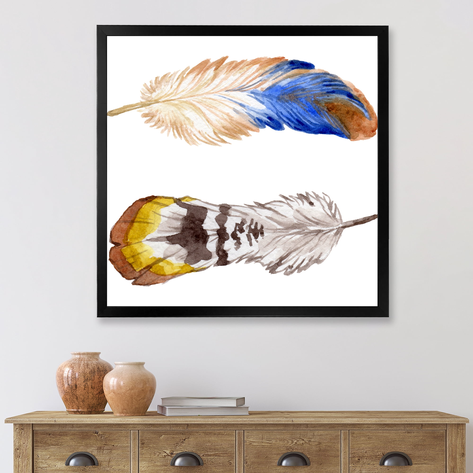 Designart 'Colourful Boho Art Feather Set III' Bohemian & Eclectic Framed Art Print