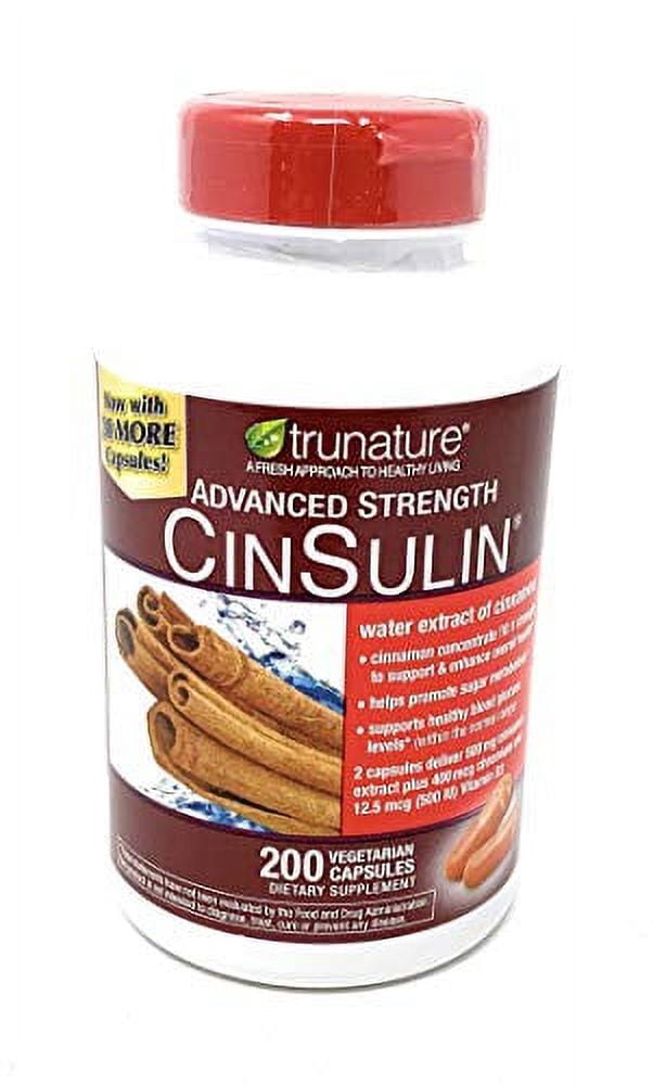 TruNature Advanced Strength Cinsulin Cinnamon, Vitamin D3 Cinnamon 500 Mg, Chromium Picolinate, 400 Mcg, 500 Iu, 200 Capsules by TruNature
