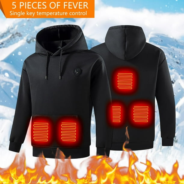 WILLBEST Sudadera con Capucha Calefactable para Hombre con Tecnología De 5 Luces Led, Cómoda Sudadera Forrada para Uso En Interiores y Exteriores En Invierno XXGrande