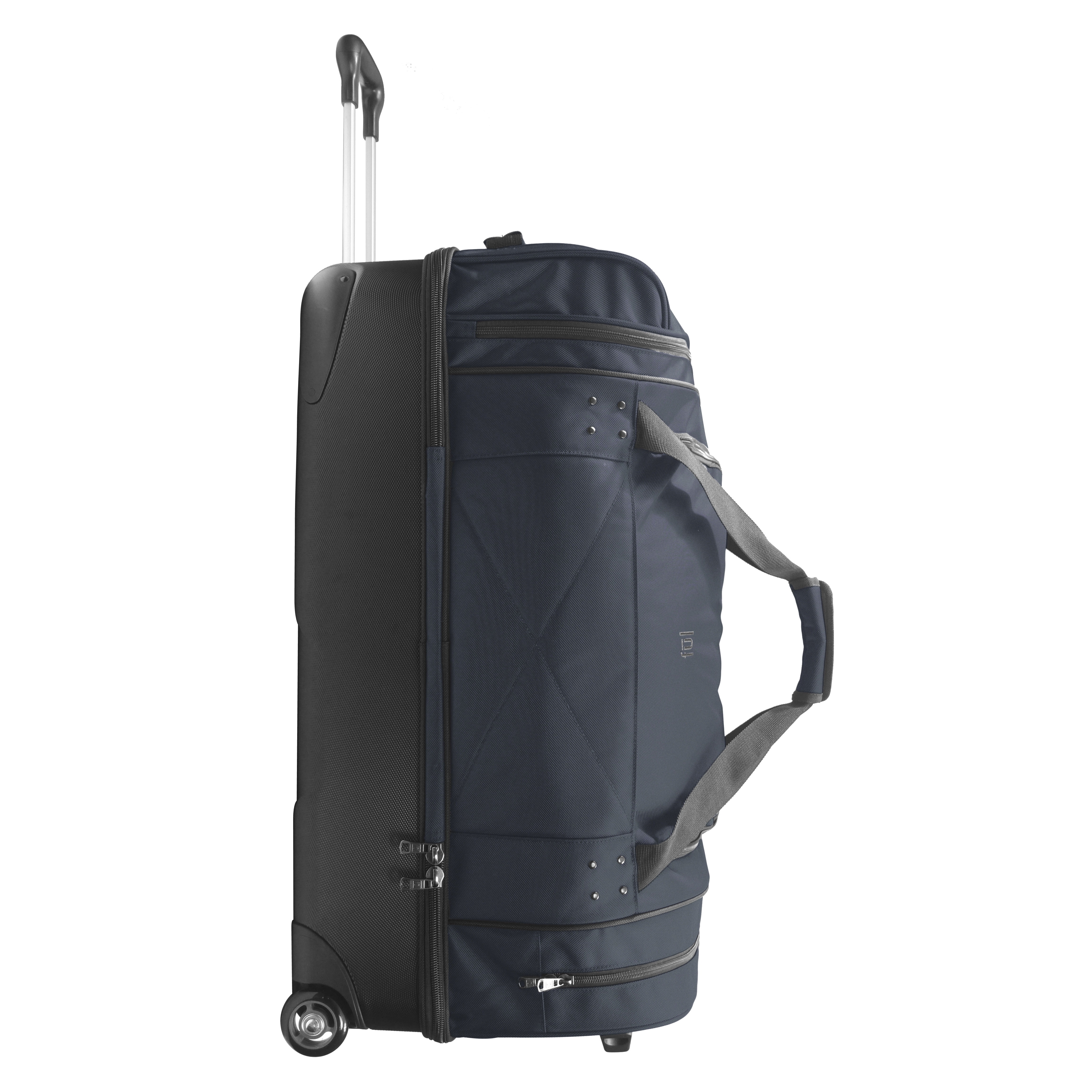 FUL Workhorse 30-Inch Rolling Duffel Bag, Split-Level Travel Luggage with Hardshell Base and Wheels, Navy