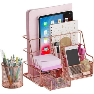 Beiz Rose Gold Desk Organizer and Accessories Storage with 5 Vertical File  Folder Holders, Paper Tray, Drawer for Women Office, Home, Dorm, Workspace