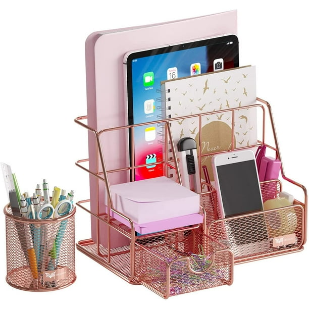 Mesh Desk Organizers. Rose Gold Desktop Organizer Paper File