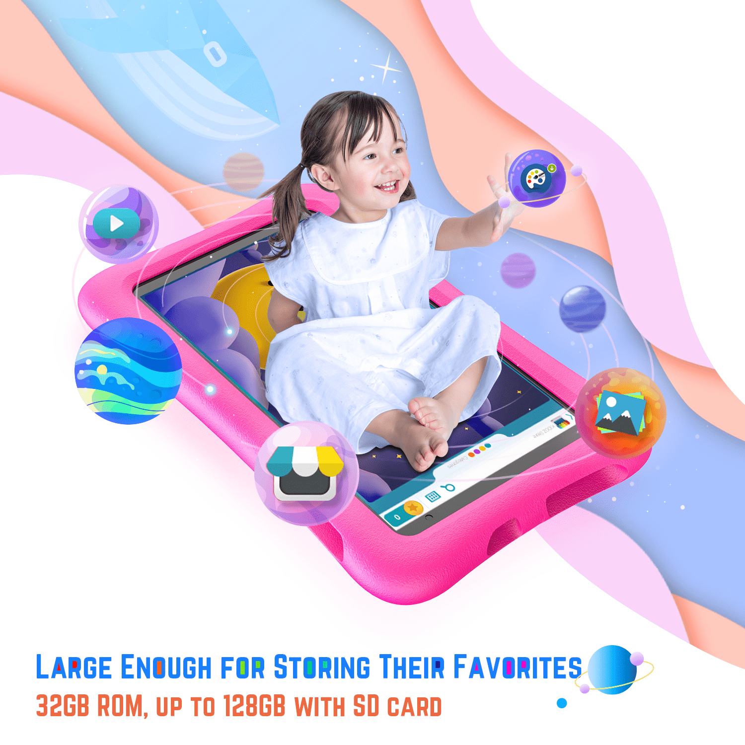Vankyo Kids Tablet 8 inch, Andorid 9.0 OS with WiFi Camera, 2RAM and 32GB Learning Tablet for Children, Kidoz Pre Installed, Kid-Proof Protective Case. Pink