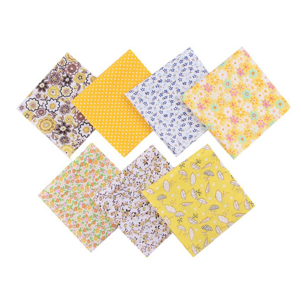 SUPVOX 7pcs Patchwork Fabric Quilting Fabric Squares Cotton Precut Quilt Sewing Floral Fabrics for DIY Craft Yellow 