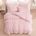 thumbnail image 6 of Plush Pink Striped Duvet Cover Set Queen Size, Ultra Soft Plush Bedding Set, Soft Vintage Romantic Triple Stripe Design, Cozy Feminine Cottage 3-Piece Set, 6 of 9