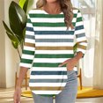 thumbnail image 6 of Tops for Women Plus Size 3/4 Sleeved Stripe Printed Casual T-shirt Round Neck Top Green XXL, 6 of 6