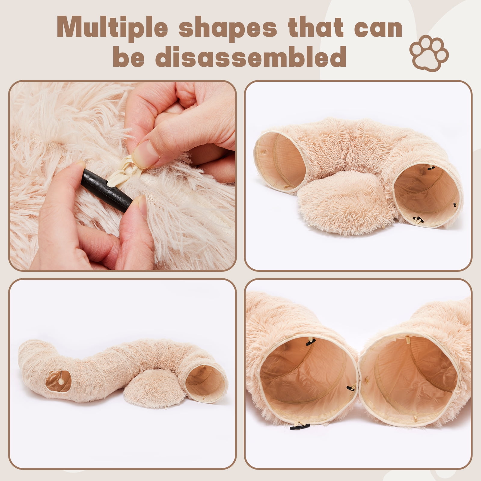 LIFERECORD Cat Tunnel with Cat Bed for Indoor Cats, Under Christmas Tree Soft Plush Peekaboo Cat Cave Donut Tunnel, Multifunctional Playground Toys Hideplace for Kittens, Rabbit - Bege