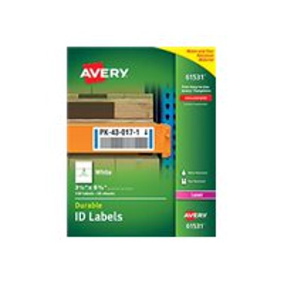 Avery Durable White Cover Up ID Labels for Laser Printers, 3.25" x 8.375", Pack of 150 (61531)