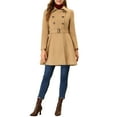 thumbnail image 2 of INSPIRE CHIC Women's Turn Down Collar Double Breasted Swing Hem Winter Long Coat XS Khaki, 2 of 6
