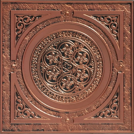 Copper Tile Liner - Steampunk 2 ft. x 2 ft. PVC Glue-up or Lay in Ceiling Tile in Antique Copper
