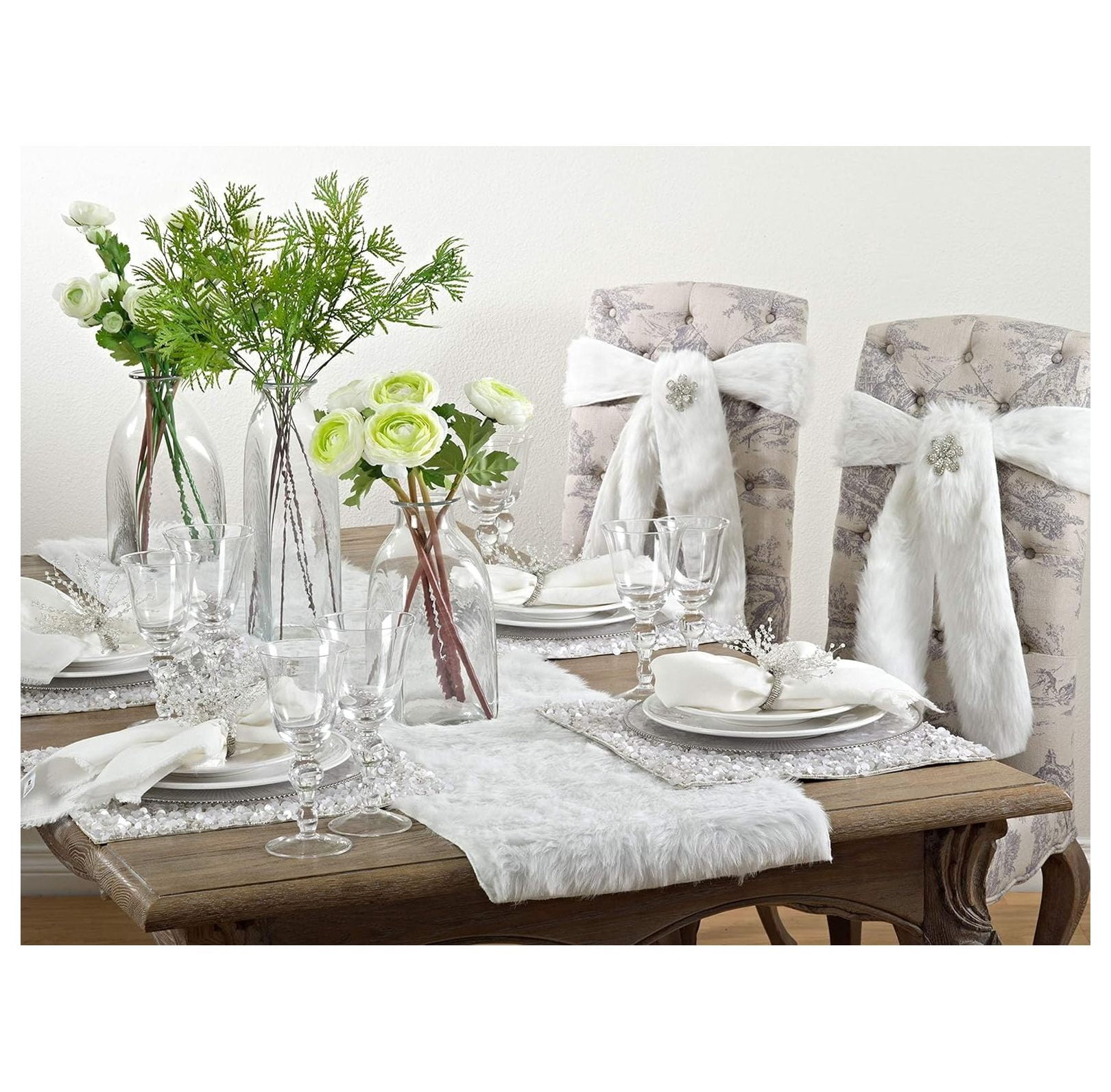 White Faux Fur Table Runner 15x120 inch - Soft Plush Table Cover for Dining Room, Holiday, Banquets - Juneau Collection Solid Color Decor