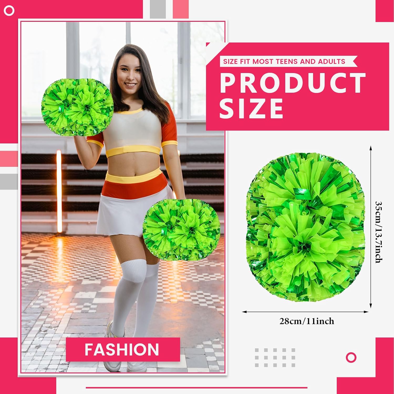 24 PCS pom poms Cheerleading,13.8inch for Sports Teams, Dance Training, and Party Celebrations with Handle