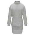 thumbnail image 3 of Zedker Women's Pullover Sweater Dress Long Lantern Sleeve Ribbed Knit V Neck Ruched Bodycon Mini Dress 2025 Fashion Dress For Women Plus Size Gray XL, 3 of 8